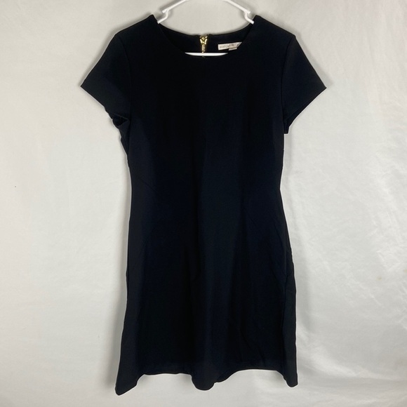 EUC Boston Proper Black Short Cap Sleeve A-Line Dress Gold Zipper -Size 8 - Picture 1 of 7